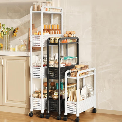 Slim Storage Cart, Plastic Kitchen Gap Storage, Multi-Layer Organizer with 360° Swivel Wheels for Kitchen Bathroom (Black,3 Tier)