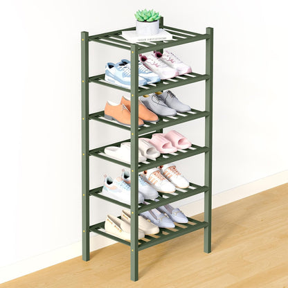 Smiry Bamboo Shoe Rack for Closet, 3 Tier Wooden Shoe Organizer, Stackable Wood Shoe Storage Shelf for Entryway, 14 Vertical Slats, One-piece Heavy-Duty Legs, 26.77"x11.02"x18.31", Natural