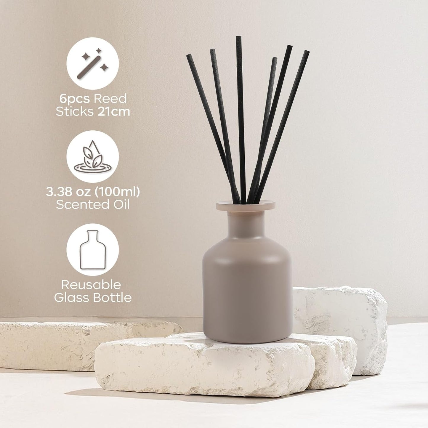 Reed Diffuser Set,Ocean Mist & Sea Salt Fragrance,100ml(3.38 fl.oz) with 6 Reed Sticks,Long-Lasting Oil Diffuser for Home,Office,Bathroom,Flame Free