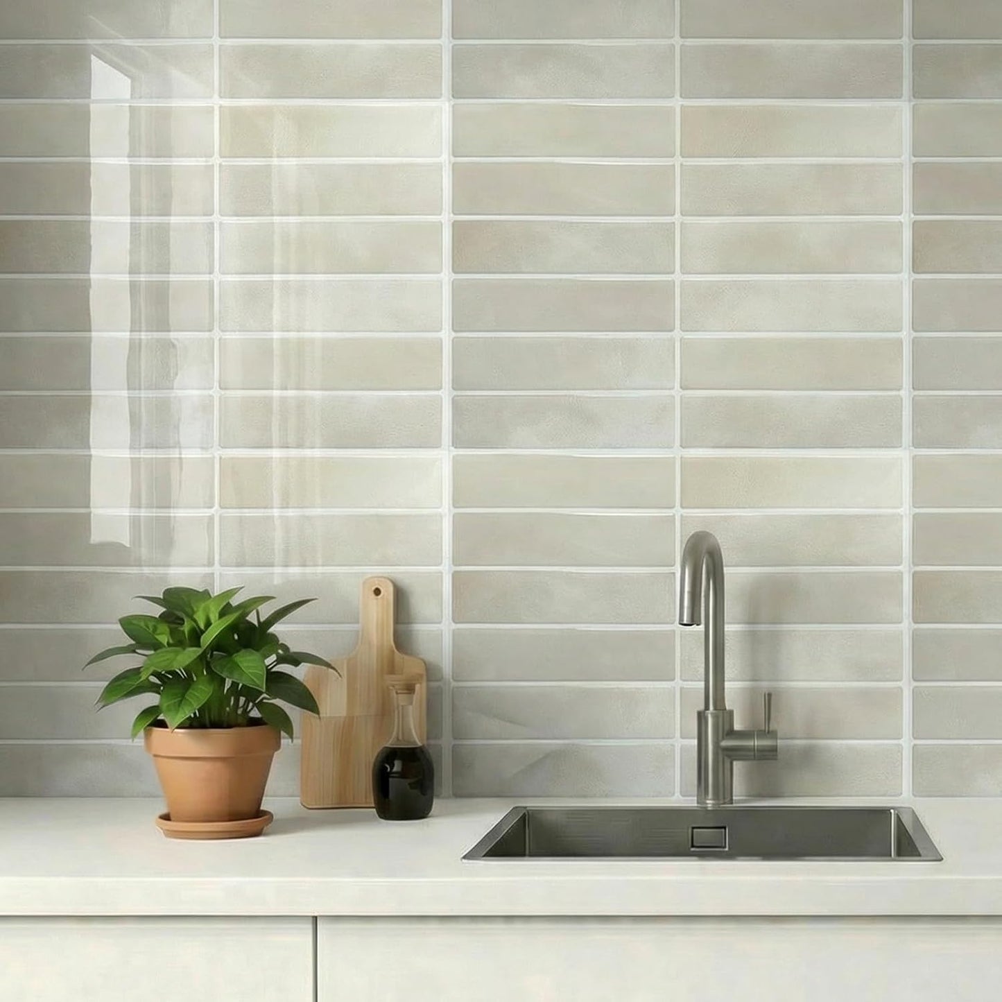 Peel and Stick Backsplash Tiles – Easy DIY Self-Adhesive Subway Wall Tiles, 10 Pack for Kitchen & Bathroom, 11.42'' x 9'' (White Grey)