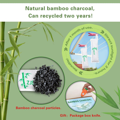Charcoal Shoe Deodorizer, 2 Pack Natural Shoe Odor Eliminator, Reusable Activated Charcoal Bags Odor Absorber for Sneakers, Boots, Gym Bags, Closet & Locker