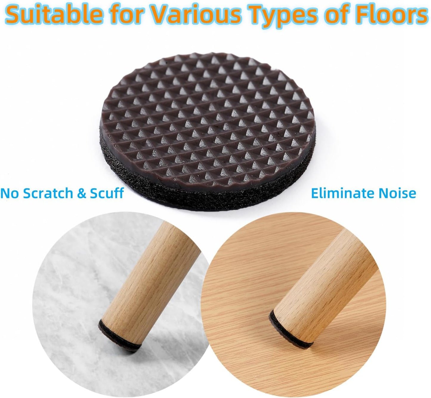 Non Slip Furniture Pads 1/2" x 3" Rubber Strips Self Adhesive Furniture Grippers Chair Leg Pads Rubber Chair Feet Anti Scratches Non Skid Furniture Pad Floor Protectors, 40 Pcs Rectangle