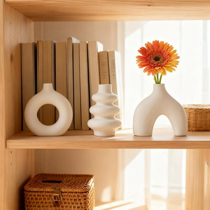 Ceramic 3 Pcs Vase Set,Modern Home Decor Table Centerpiece,Minimalist Nordic Vases, Wedding, Living Room, Bookshelf, Office, Modern Home, Entryway Boho Decor (D)