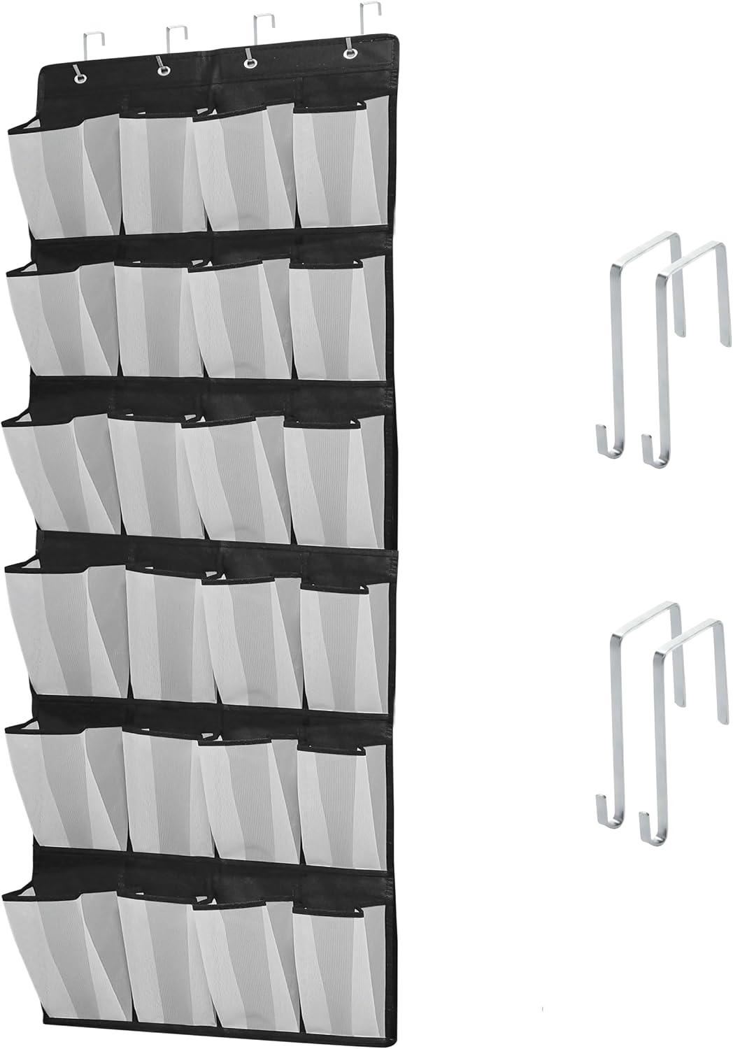 Over The Door Shoe Organizer with 24 Large Breathable Mesh Pockets Sturdy Closet Door Shoe Storage Holder Hanging SimpleHouseware Men Women Kids Shoe Holder for Rack (Black)