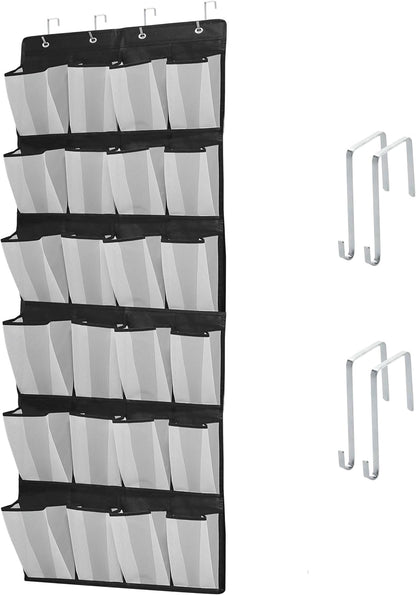 Over The Door Shoe Organizer with 24 Large Breathable Mesh Pockets Sturdy Closet Door Shoe Storage Holder Hanging SimpleHouseware Men Women Kids Shoe Holder for Rack (Black)