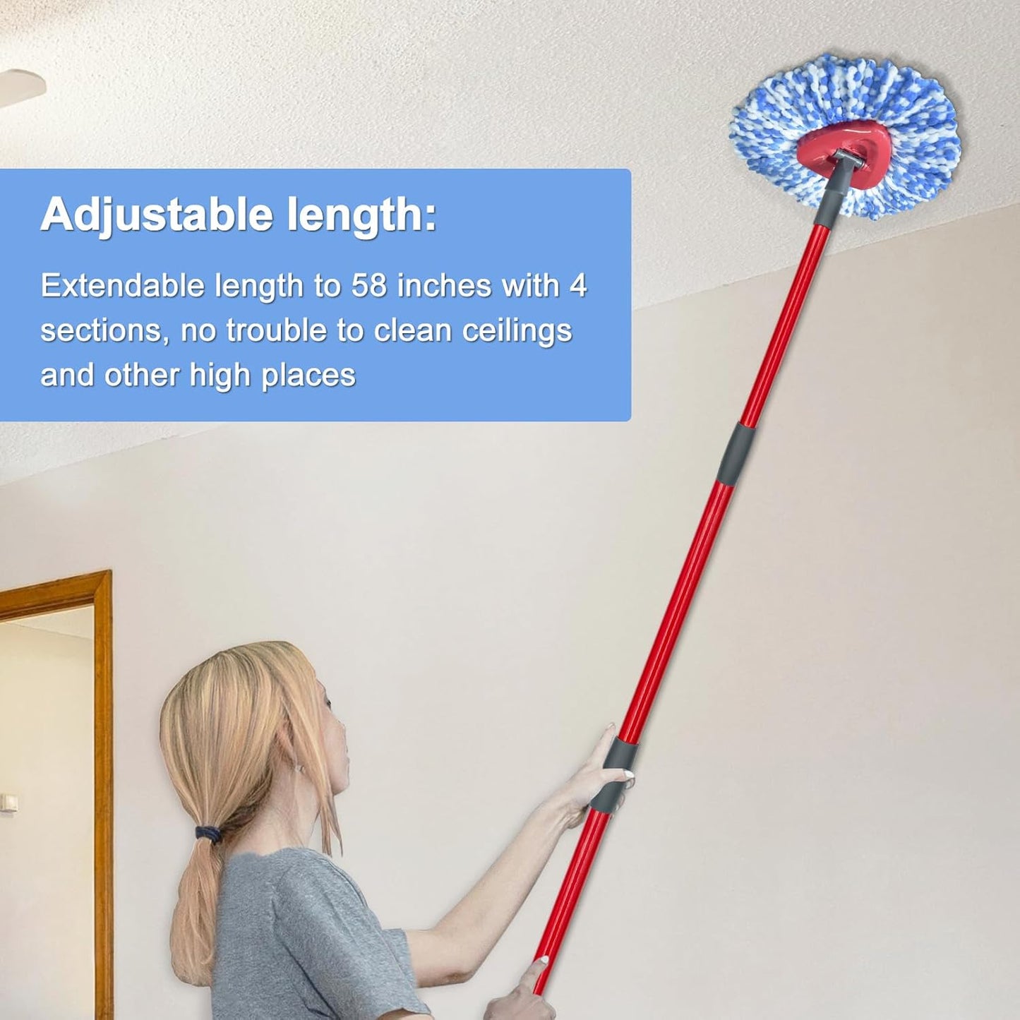 Mop Head Replacement, Base, Mop Handle for Ocedar RinseClean 2-Tank System, 2 Microfiber Mop Refills, Extendable Length 30-59" Mop Handle, Base and Scrubber for All Hard-surfaced Floor