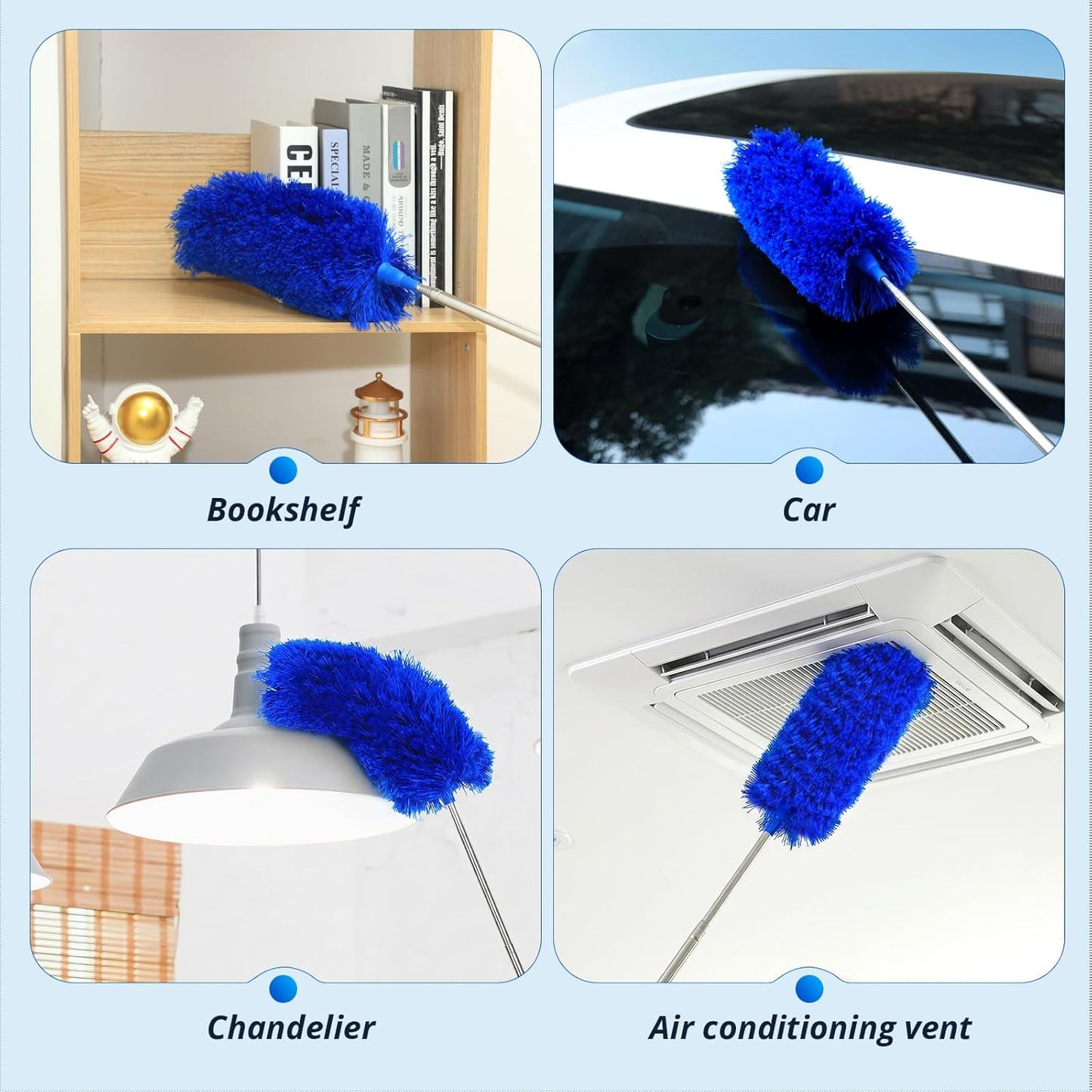 ZZ LAZYCOTTAGE Microfiber Feather Duster for High Reach, Lightweight Ceiling Fan Cleaner, 91.5" Telescopic Pole, Cobweb Duster with Extension Pole for Home & Car