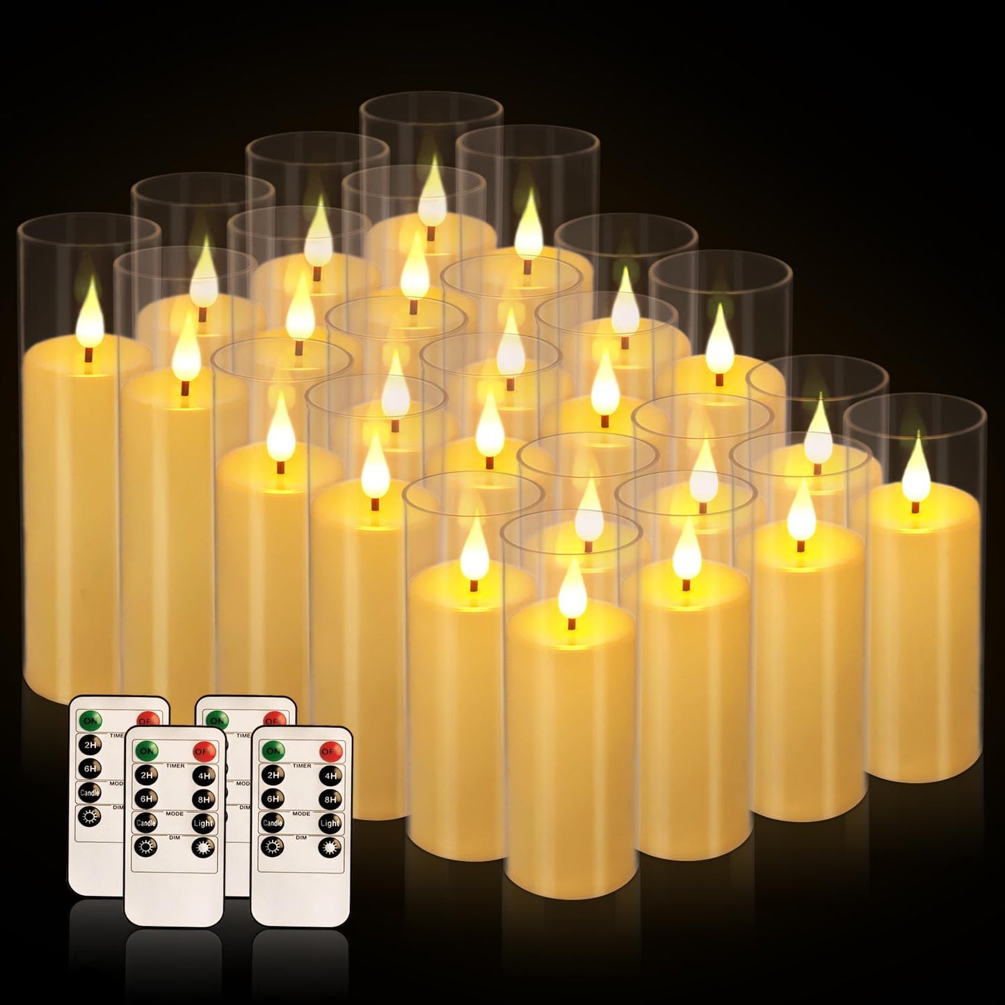 YOROXRG Set of 24 Waterproof Outdoor Flameless Candles, LED Candles with 4 Remote and Timer,(H 4" 5" 6" x D 2.2"),for Christmas,Halloween,Wedding,Festival