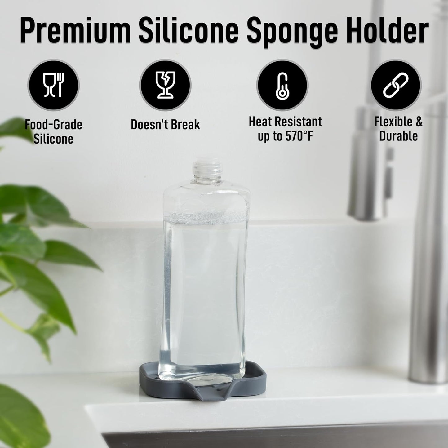 Zulay Kitchen (9x3.5in) Sponge Holder for Kitchen Sink - Flexible Heavy-Duty Multipurpose Sink Caddy - Counter Organizer for Kitchen, Bathroom, Makeup, Trinkets & More! (Grey)