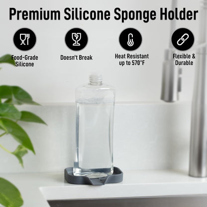 Zulay Kitchen (9x3.5in) Sponge Holder for Kitchen Sink - Flexible Heavy-Duty Multipurpose Sink Caddy - Counter Organizer for Kitchen, Bathroom, Makeup, Trinkets & More! (Grey)