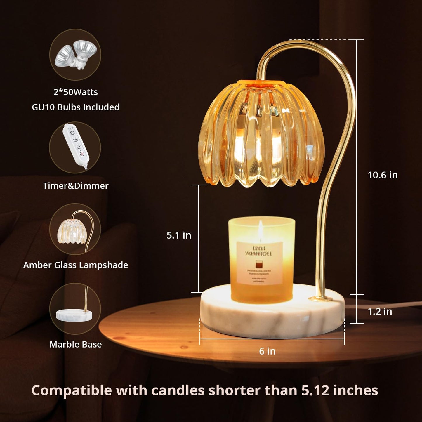 Candle Warmer Lamp with Timer & Dimmer, Electric Candle Lamp Warmer with 2 Bulbs for Scented Candle, Home Decor Gift for Her, Mother’s Day Gift (Milk Tea)