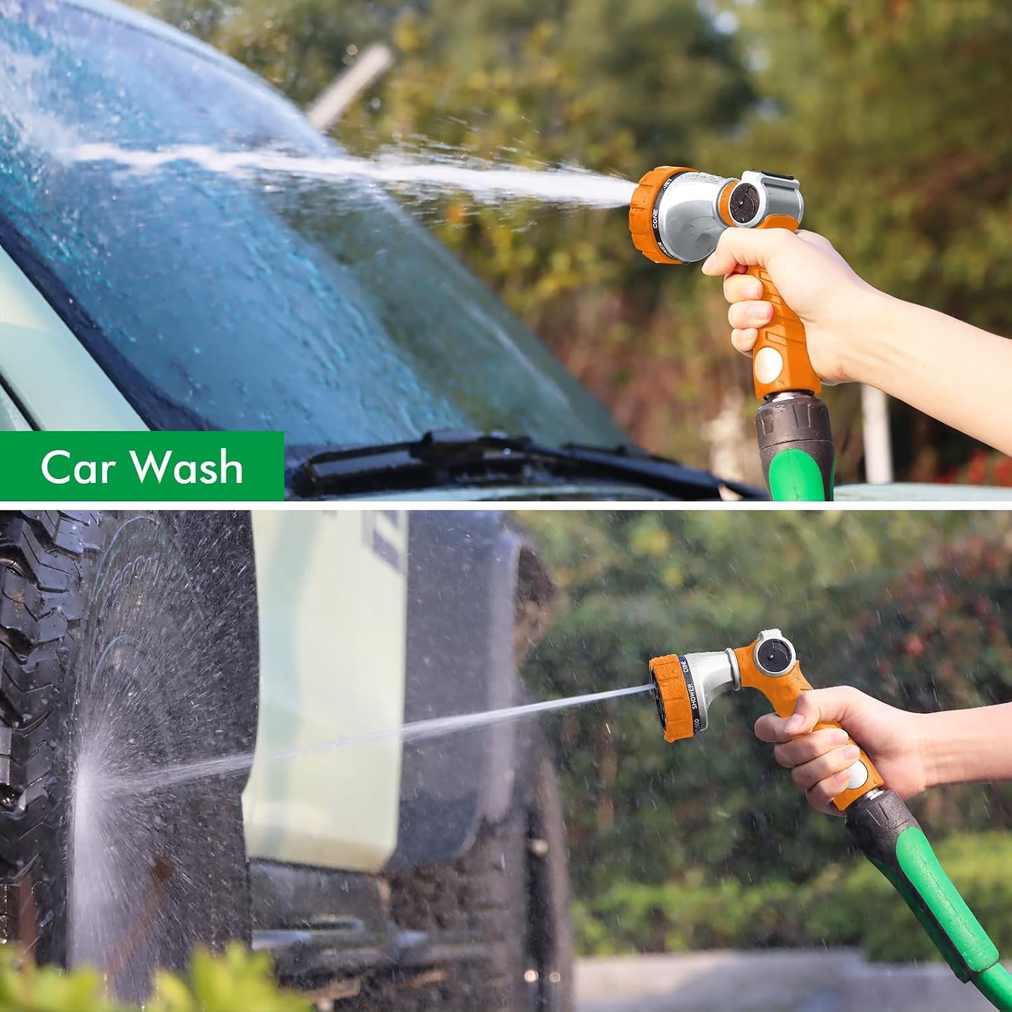 RESTMO Heavy Duty Hose Nozzle, Metal Garden Water Hose Sprayer with 7 Watering Patterns, Thumb Control, On Off Valve, High Pressure Nozzle Sprayer for Watering Plants, Car and Pet Washing, Bronze