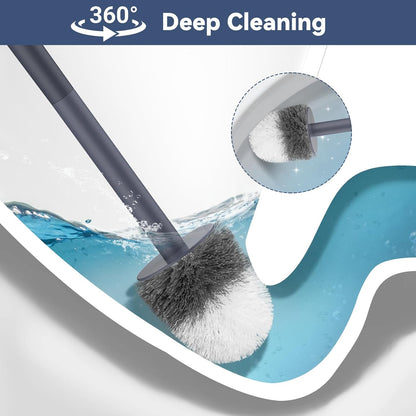 Toilet Brush, 3 Pack Compact Toilet Bowl Brush and Holder Set with Nylon Bristles Toilet Cleaner Brush Hidden Toilet Scrubber Brush for Bathroom Cleaning, Grey & White
