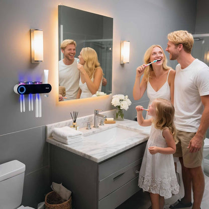 iHave Toothbrush Holders for Bathrooms, UV Toothbrush Sanitizer and Holder Smart Home Bathroom Accessories, 2 Cups Electric Toothbrush Holder Wall Mounted with Toothpaste Dispenser Bathroom Decor