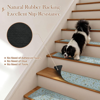 OJIA Insect Print Stair Treads Non Slip Stair Runners for Wooden Steps Indoor, 15PCS 8"x30" Rubber Backing Carpet Treads for Wood Stairs Staircase Step Treads for Kids & Dogs, Stair Covers, Black