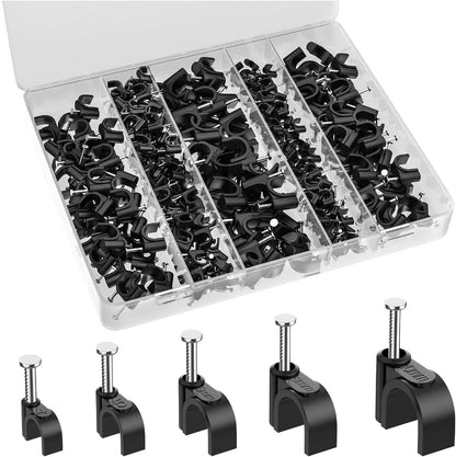Bates- Cable Clips with Steel Nails, 200 pcs, White, Large, 2-Nail Cord Clips for Wires on Wall, Cable Wall Clip, Wire Wall Clips, Cable Wire Clips, Coaxial Cable Clips, Cord Wall Clip