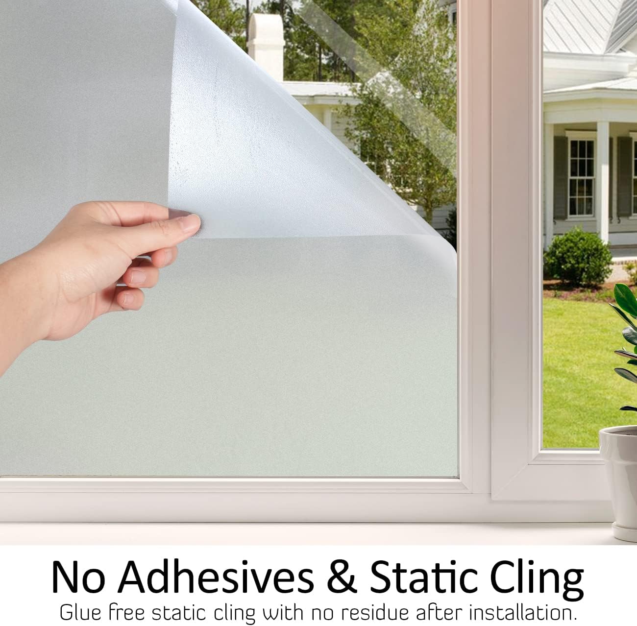 HIDBEA Frosted Window Privacy Film Heat Control UV Blocking, Static Cling Non-Adhesive Reusable Door coverings for Bathroom Home Office (Frosted 17.5 Inch x 6.5 Feet)