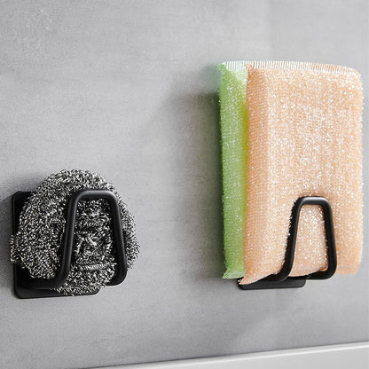4 Pcs Sponge Holder for Kitchen Sink,SUS304 Stainless Steel Scrubber Hanger Caddy,Adhesive Hanging, Suitable for Kitchen Brush, Dish Rag, Sponge, Gloves, Anti-Rust Coating(Black)