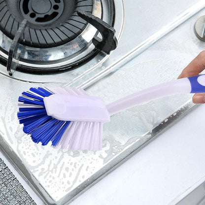 Kitchen Brushes for Dishes, Sink Brush with Stiff Bristles for Sink, Pots, Pans Stove Cookware Cleaning, Dish Cleaning Brush with Long Handle and Hook for Space Saving, Blue