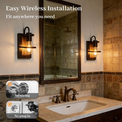 Wireless Battery Operated Wall Sconce Set of 2,Dimmable, Rechargeable with Remote & Touch Control, Industrial Vintage Design,No Wiring Installation, 8000mAh,Timmer,Magnetic Mount