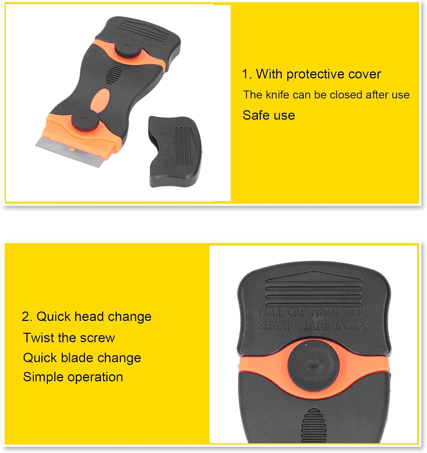 2 in 1 Scraper Tool Premium Dual Head Scraper with Replaceable Blades for Kitchen Bathroom Glass Stove Oven Cleaning Heavy Duty ABS Plastic and Metal Construction 2 Pack 5 I (Black Yellow)