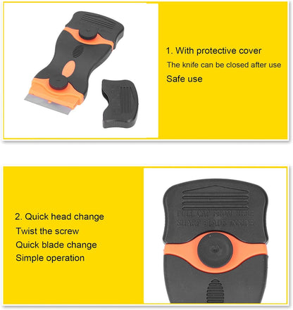 2 in 1 Scraper Tool Premium Dual Head Scraper with Replaceable Blades for Kitchen Bathroom Glass Stove Oven Cleaning Heavy Duty ABS Plastic and Metal Construction 2 Pack 5 I (Black Yellow)