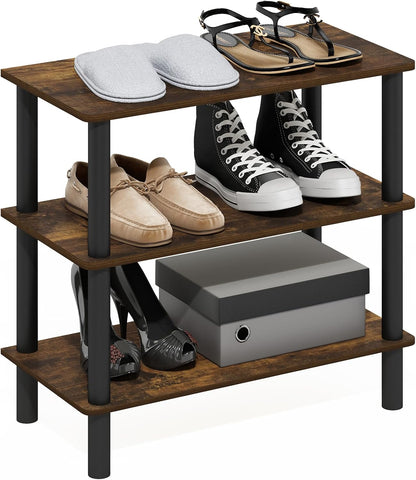 Furinno FANO Shoe Rack, 24-Inch Width 2-Tier Shoe Organizer, Stackable Shoes Storage, 11.7 x 24.2 x 11.7, for Closet Entryway, Office, Garage, Amber Pine