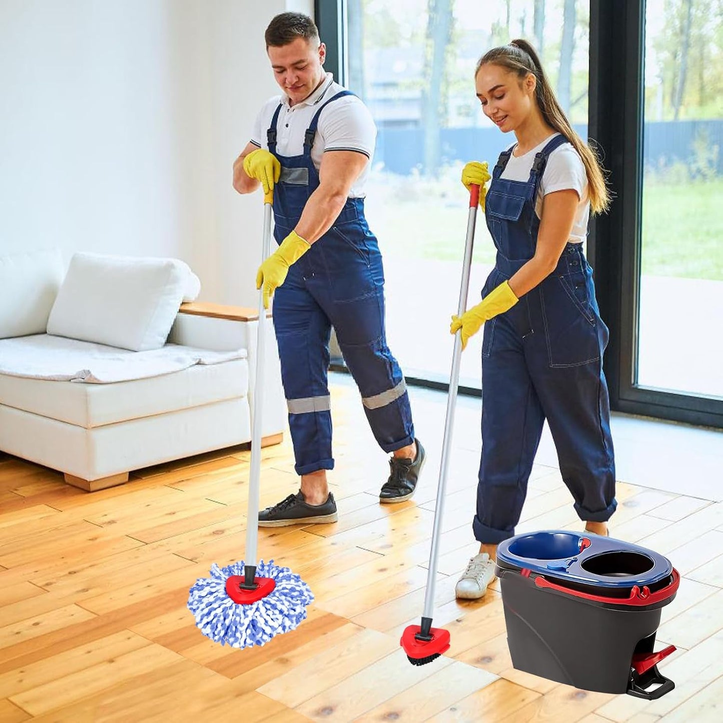Mop Heads Replacements for OCedar RinseClean 2 Tank Spin Mop System, Mop Replace Head with 2 Microfiber Mop Head Refills, 2 Chenille Mop Pads,1 Scrub Brush, and 1 Mop Base Set Combo