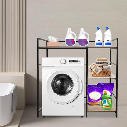 3-Tier Mini Fridge Stand with Storage Multi-Purpose Washing Machine Shelf Over The Washer Storage Shelf Utility Over Washer and Dryer Shelves for Kitchen, Laundry Room (Black+Brown)