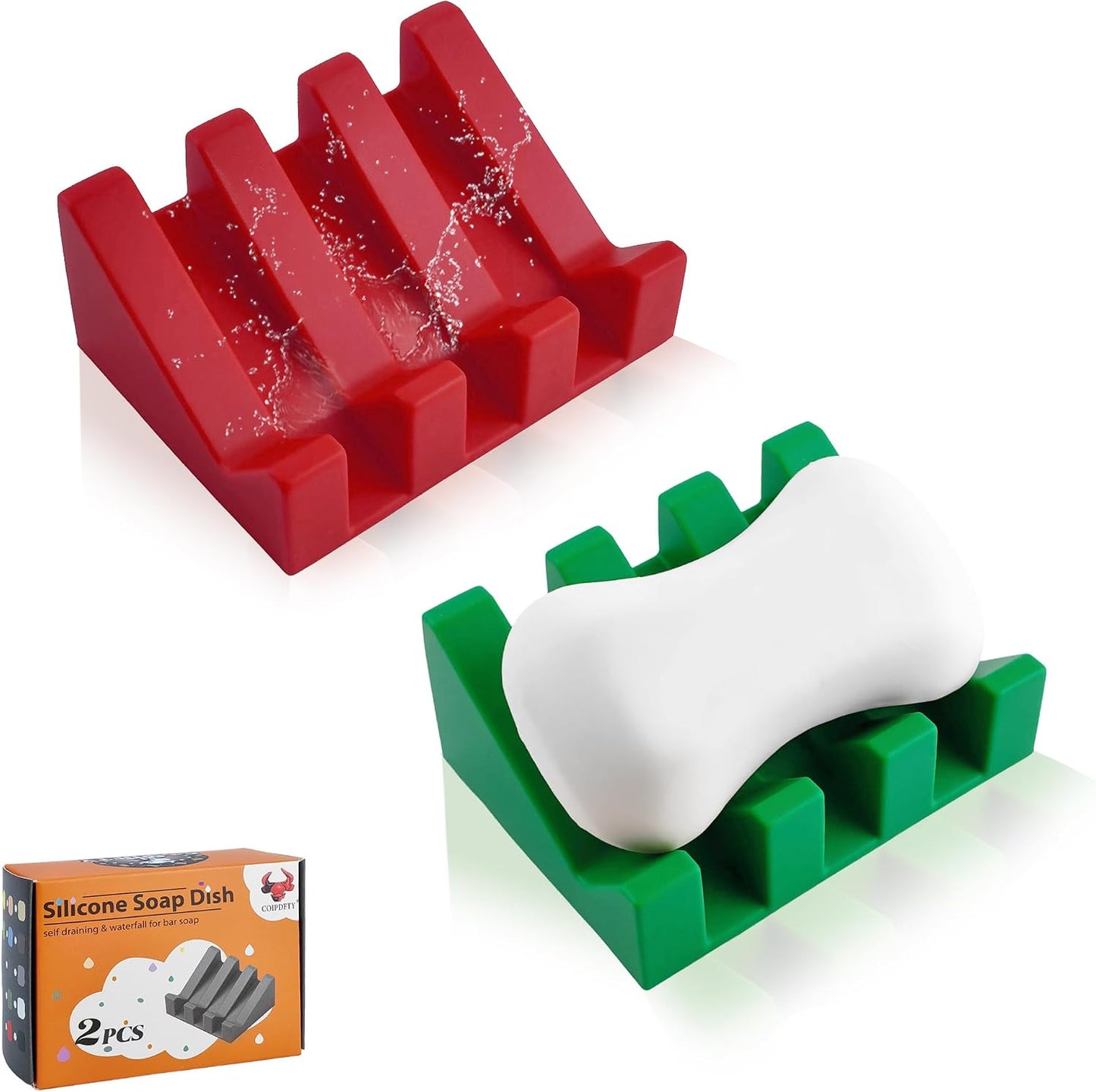 Self Draining Soap Dish Holder,Silicone Soap Dish,for Bathroom,Kitchen, Sponges，Can Extend Soap Life，Keep Soap Bars Dry and Easy Cleaning (White,1-Pack) - Colors A
