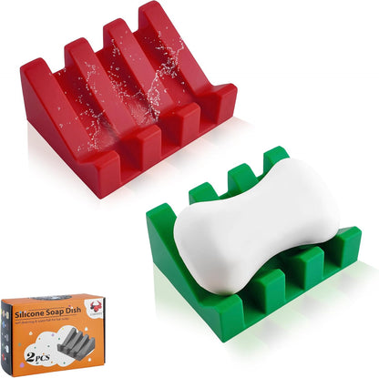 Self Draining Soap Dish Holder,Silicone Soap Dish,for Bathroom,Kitchen, Sponges，Can Extend Soap Life，Keep Soap Bars Dry and Easy Cleaning (White,1-Pack) - Colors A
