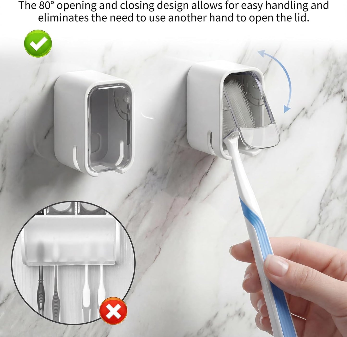 2 PCS Toothbrush Holders Wall Mounted Single Tooth Brush Holder for Shower Hanging Slot Wall Toothbrush Holder with Black Cover for Electric Toothbrushes Home Travel Storage (White)