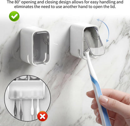 2 PCS Toothbrush Holders Wall Mounted Single Tooth Brush Holder for Shower Hanging Slot Wall Toothbrush Holder with Black Cover for Electric Toothbrushes Home Travel Storage (White)