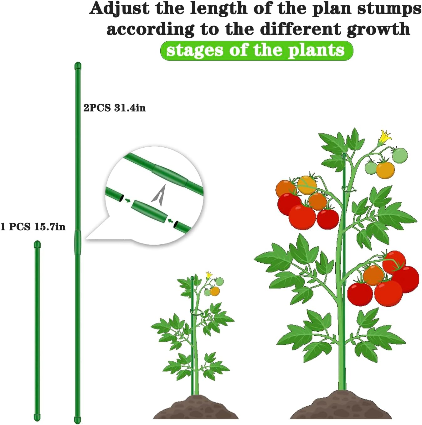 Plant Stakes for Indoor Plants,10PCS Plant Sticks 15.7in Plant Support Stakes for Potted Tomato Vegetables, Orchid Stakes with Clips for Indoor Outdoor