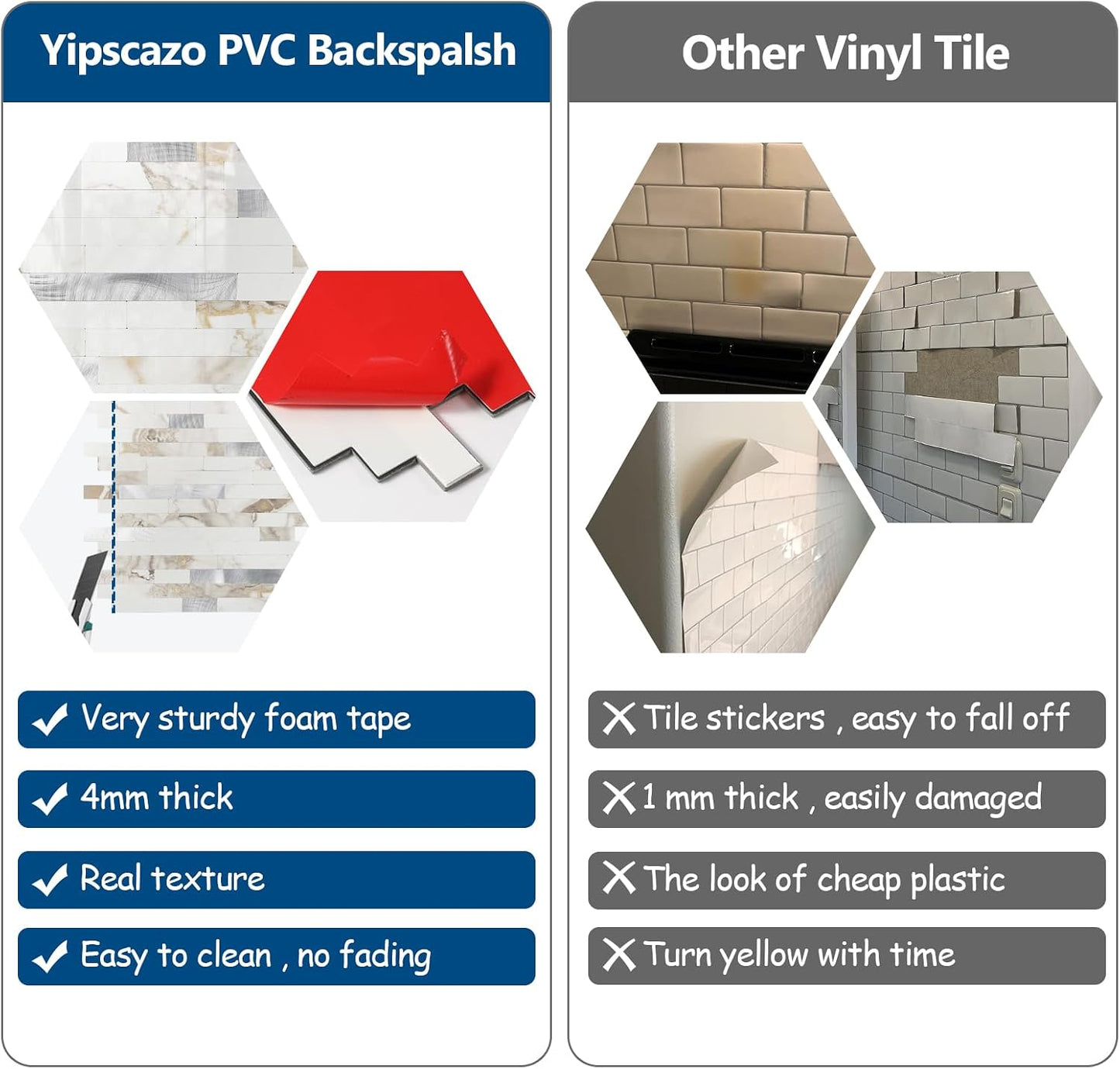 Yipscazo 2026 New Upgrade 11.34" X 11.57" Peel and Stick Backsplash, Stick on Backsplash Tiles for Kitchen, Bathroom, Fireplace (10 Sheets, Beige Rocks + Rose Gold)