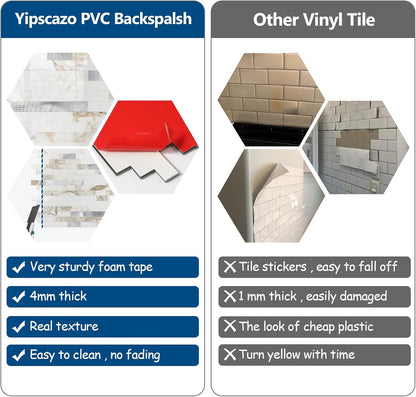 Yipscazo 2026 New Upgrade 11.34" X 11.57" Peel and Stick Backsplash, Stick on Backsplash Tiles for Kitchen, Bathroom, Fireplace (10 Sheets, Beige Rocks + Rose Gold)