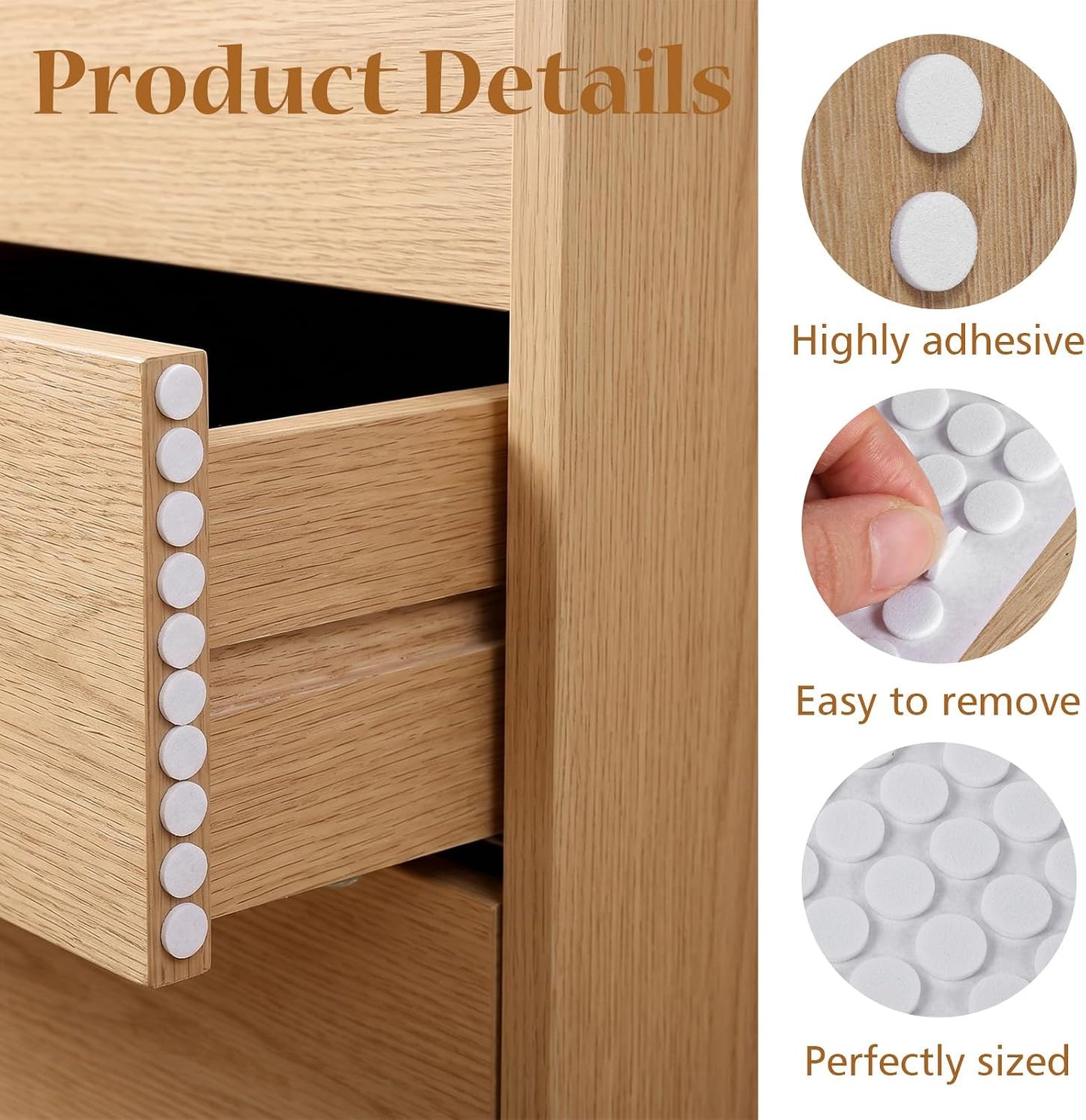 260 Pcs Small Felt Pads, 3/8" Self Adhesive Felt Cabinet Door Bumpers | Round Foam Cabinet Cushion Dots for Furniture Desks Drawers Chair Legs Hardwood Floors (Black)