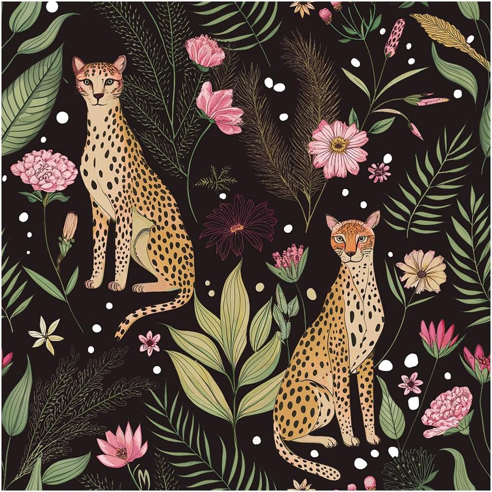 Floralplus Peel and Stick Wallpaper Leopard Jungle Removable Wallpaper for Bathroom Renter Friendly Wallpapers Self Adhesive Animal Floral Contact Paper for Accent Wall 17.5 x 118 in