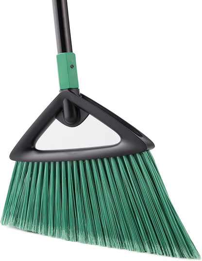 Eyliden Angle Broom with 57" Long Handle, Outdoor Indoor, Green | Heavy-Duty Cleaning, Also Works Well Fine Dust - PET Bristles, Commercial Sweeper for Courtyard Sidewalk Deck Kitchen Lobby