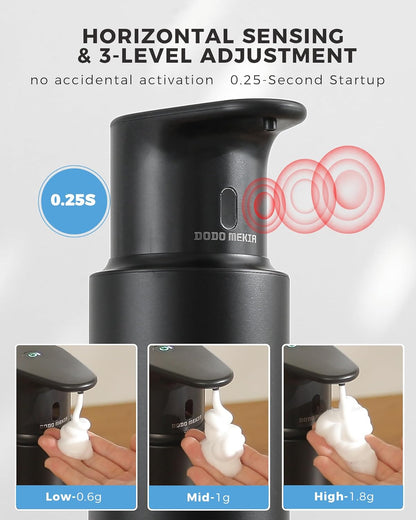 Automatic Foaming Soap Dispenser Touchless, 304 Stainless Steel Bottle Body &16.2oz/480ml Rechargeable, 3 Adjustable Liquid Levels, IPX7 Waterproof, for Kitchen Bathroom, Stainless Steel