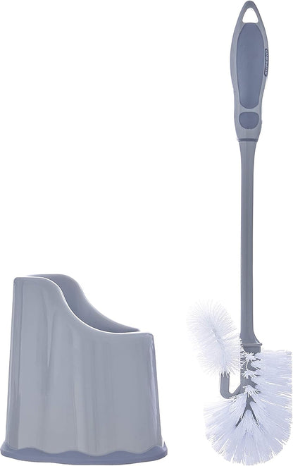 Superio Toilet Brush and Holder,Toilet Bowl Cleaning System with Scrubbing Wand, Under Rim Lip Brush and Storage Caddy for Bathroom, White and Blue