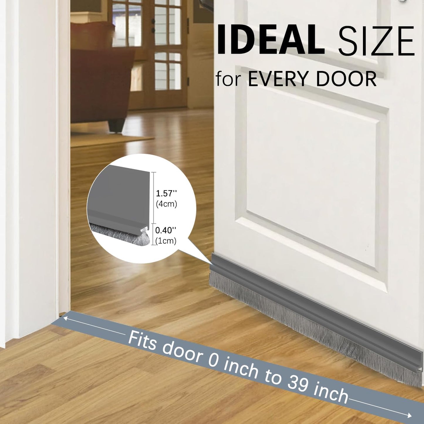 2 Pack Door Sweep Brush, Under Door Draft Stoppers with Brush, Draft Stopper for Bottom Reduce Noise, Weather Stripping for Doors Exterior with Self Adhesive, 2" W x 39" L, White