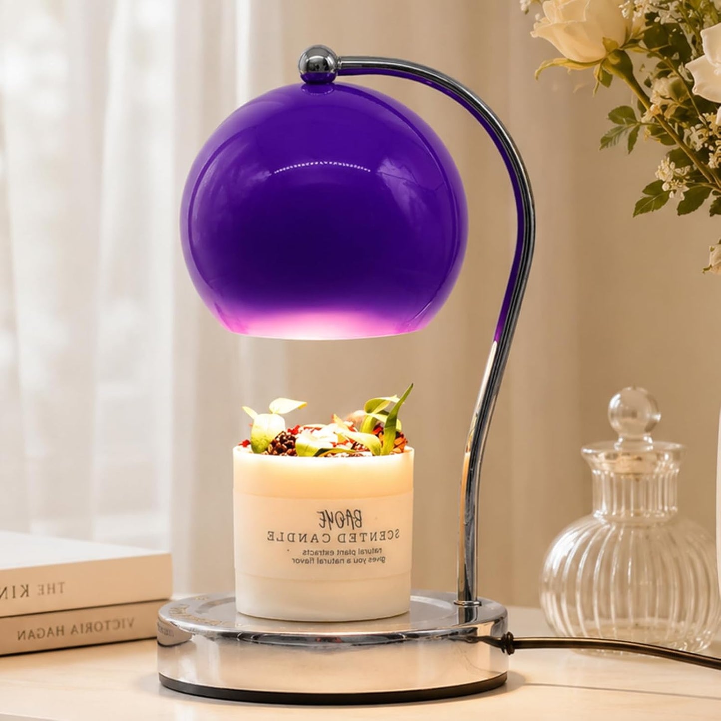 Candle Lamp Warmer, Wide Base Scented Candle Warmer with Timer and Dimmer, Modern Candle Melting Lattern, Home Decor Table Lamp (Silver)