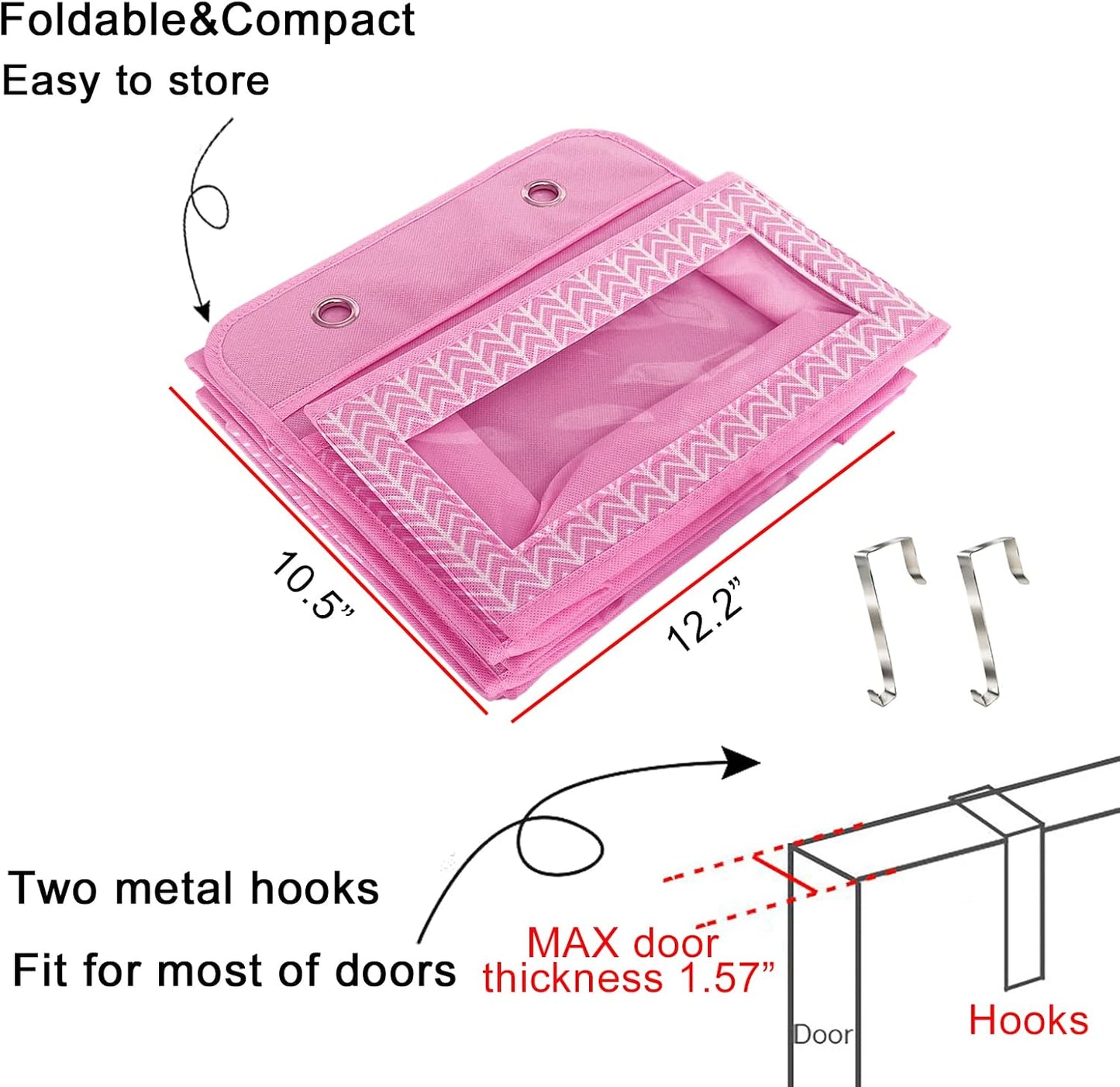 Over The Door Hanging Organizer Storage with 5 Large Pockets,Wall Mount Clear Windows and 2 Widened Metal Hooks for Pantry,Nursery,Diapers,Bathroom,Kitchen,Closet,Dorm