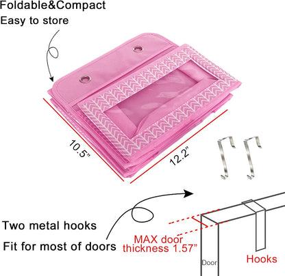 Over The Door Hanging Organizer Storage with 5 Large Pockets,Wall Mount Clear Windows and 2 Widened Metal Hooks for Pantry,Nursery,Diapers,Bathroom,Kitchen,Closet,Dorm