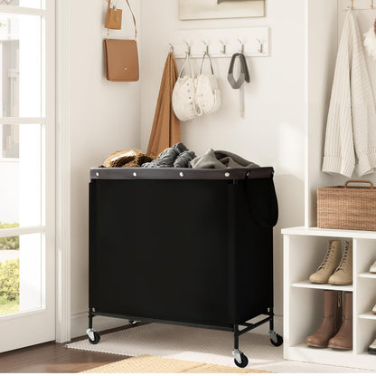 StorageWorks 3 Section Laundry Hamper, Rolling Laundry Cart with Wheels and Handles, Laundry Room Double Sorter for Organizer and Storage, 31.7 Gal(120L), Beige