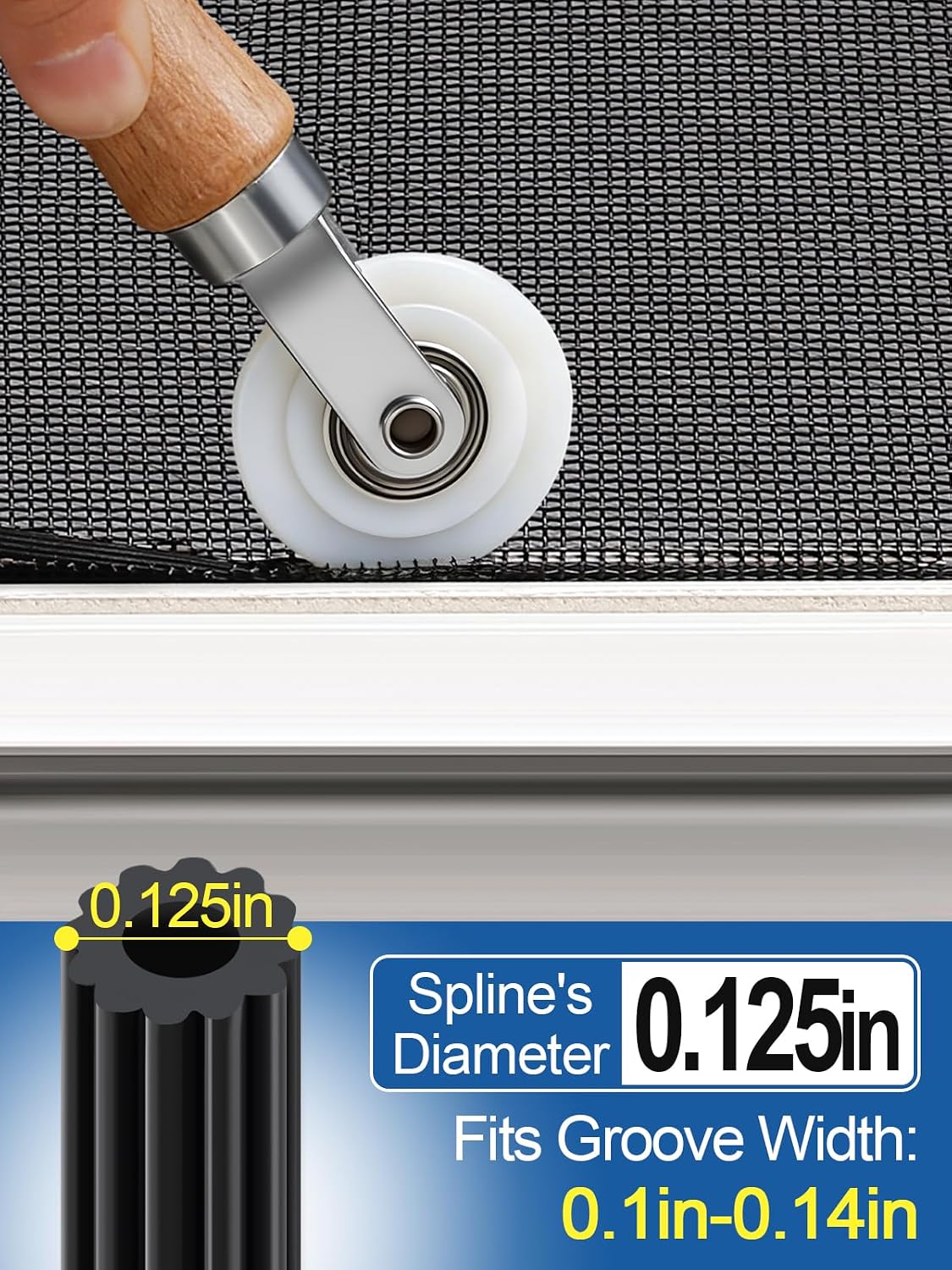 Screen Repair Kit - 3 in 1 Screen Tools Including Roller, 0.14in x 32.8ft Spline, Removal Hook for Replacing & Installing Door Window Screens