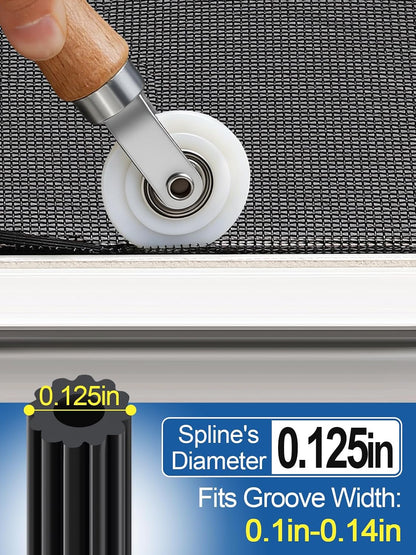 Screen Repair Kit - 3 in 1 Screen Tools Including Roller, 0.14in x 32.8ft Spline, Removal Hook for Replacing & Installing Door Window Screens