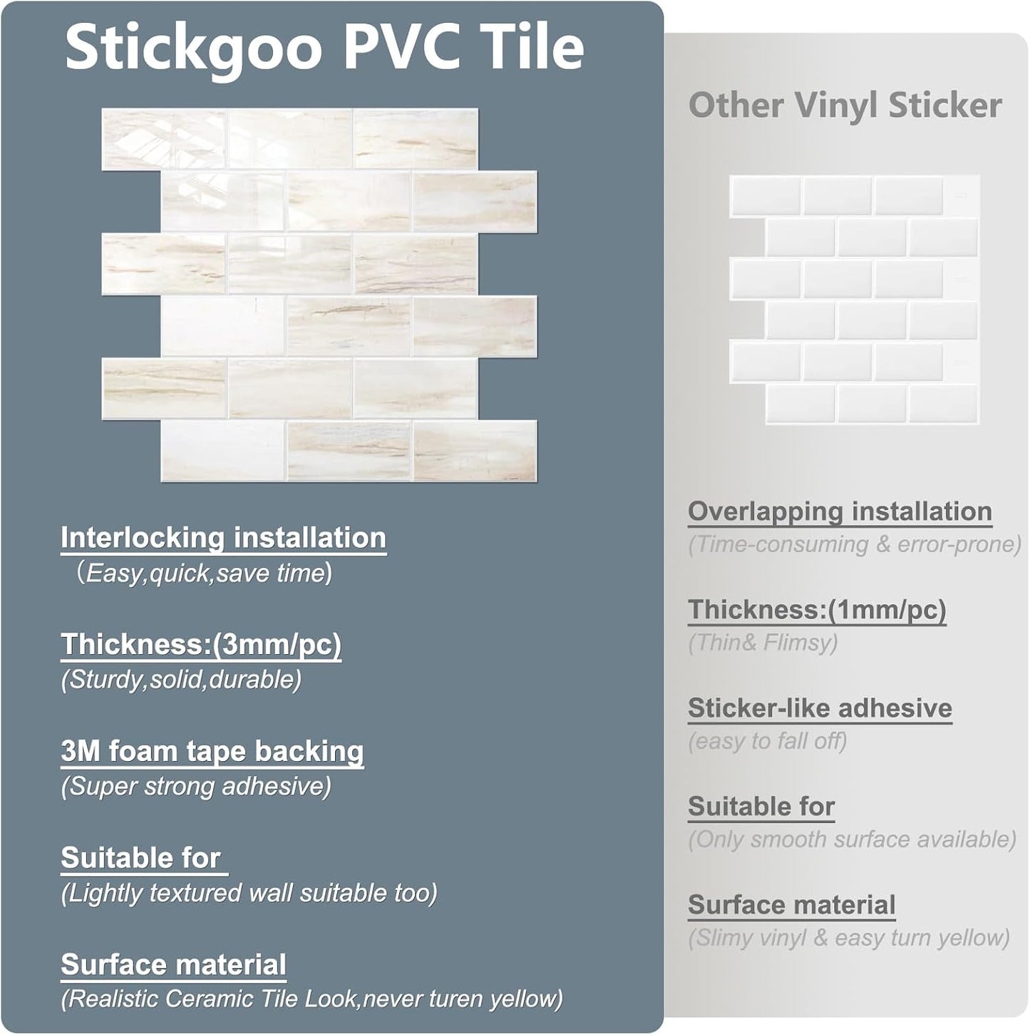 STICKGOO 10-Sheet Subway Tile Peel and Stick Backsplash, Seamless Design Polished Eurasia Beige Kitchen Backsplash Wall Tiles, Glossy Surface Waterproof Stick on Tile for Bathroom, RV, Fireplace