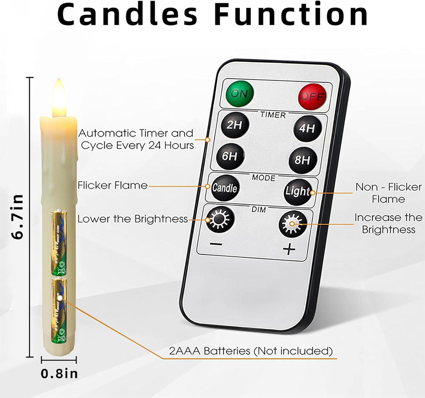 Flameless Taper Candles with Remote, 6.7 Inch Short Taper Candles Battery Operated with Flickering 3D Flame, Led Candle Sticks Safe for Windowsill Wedding Home Christmas Decor, Ivory, Set of 6